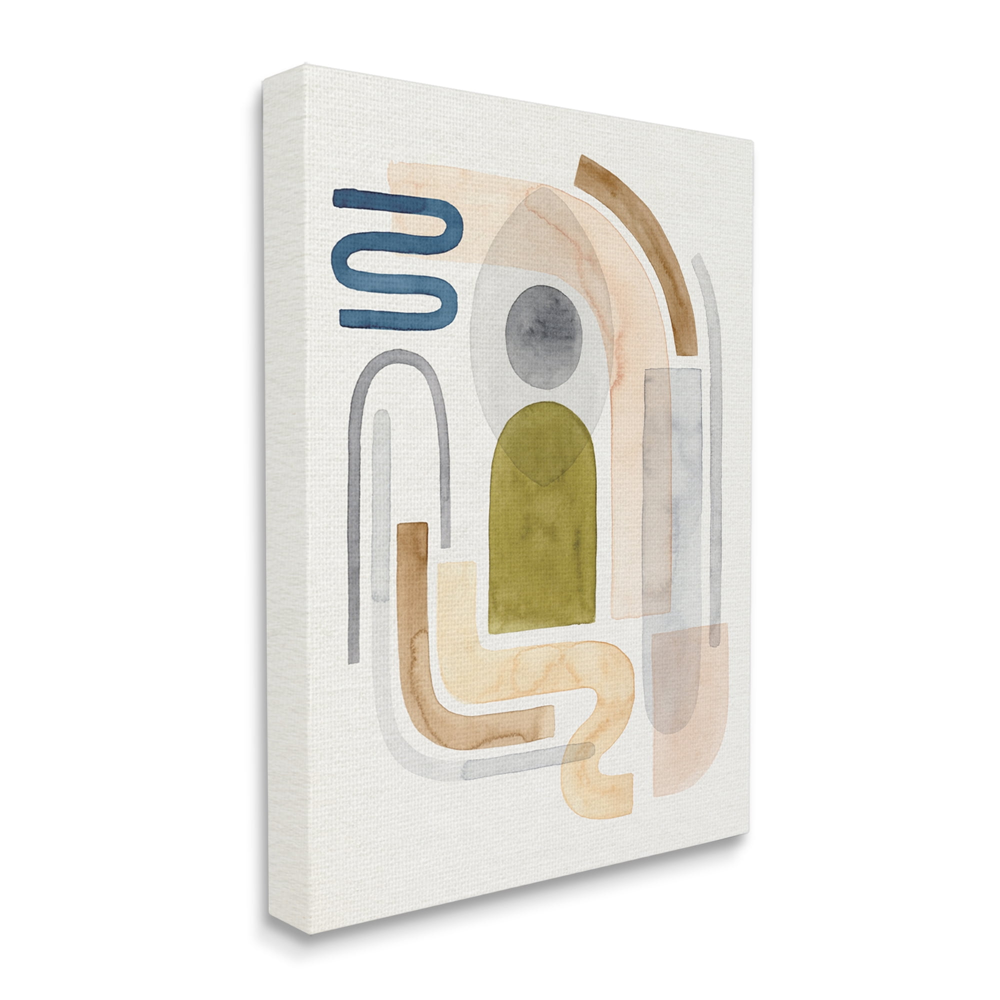 Stupell Industries Deco Shape Abstraction Neutral Blue Beige Curves Abstract Painting Gallery Wrapped Canvas Art Print Wall Art, 30 x 40