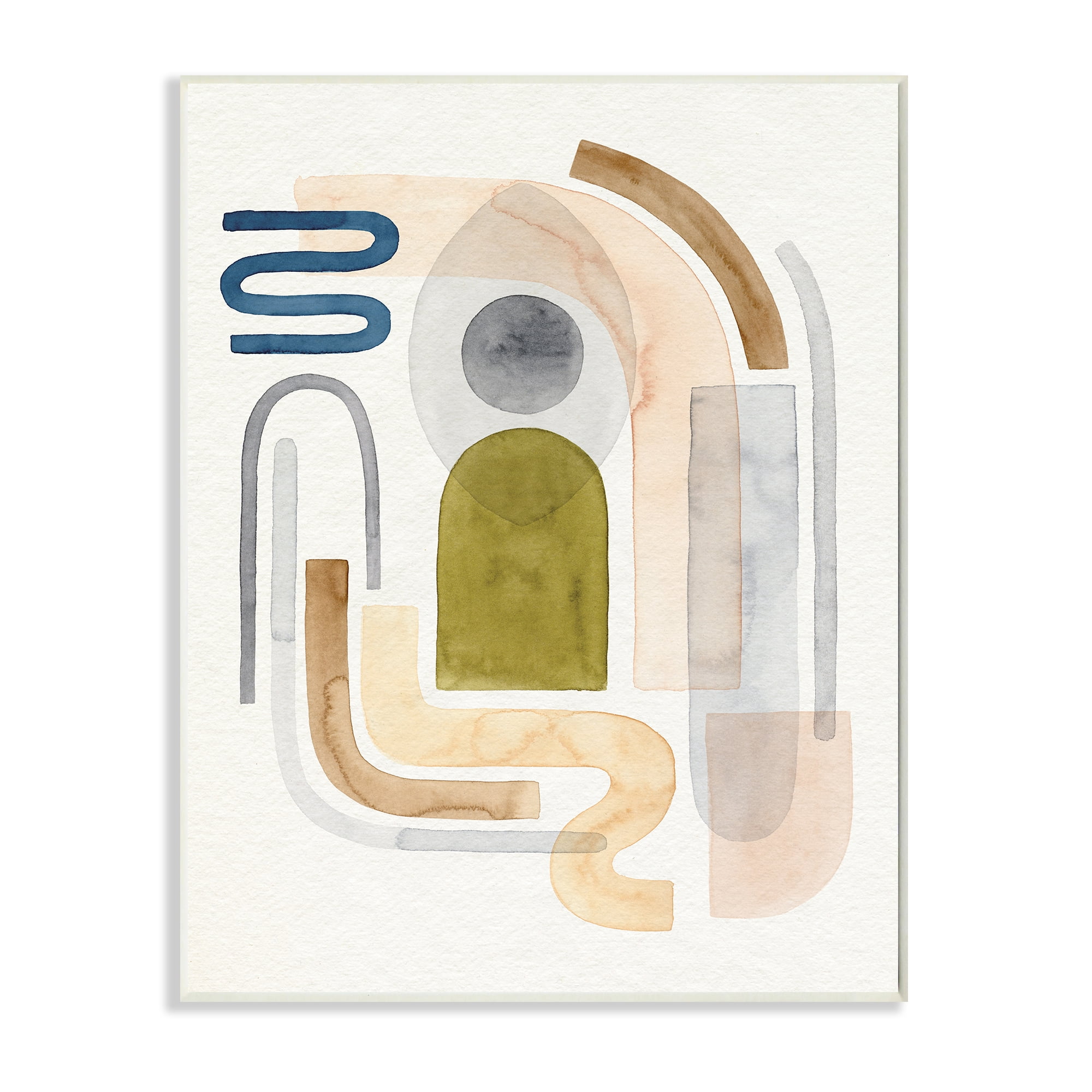 Stupell Industries Deco Shape Abstraction Neutral Blue Beige Curves Abstract Painting Unframed Art Print Wall Art, 13 x 19