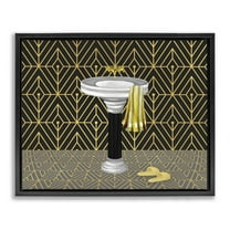 Stupell Industries Deco Style Glam Bathroom Geometric Painting Black Floater Framed Canvas Art Print Wall Art, 21 x 17