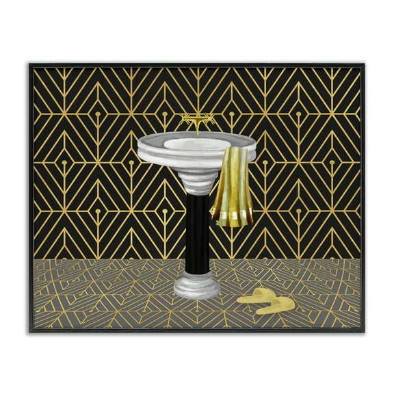 Stupell Industries Deco Style Glam Bathroom Geometric Painting Black Framed Art Print Wall Art, 14 x 11