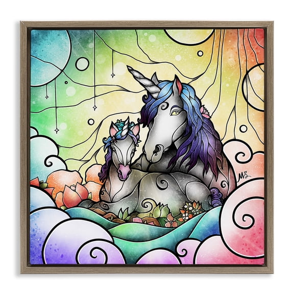 Stupell Industries Deco Style Unicorns Fantasy & Sci-Fi Painting Brown Floater Framed Canvas Art Print Wall Art, 25 x 25