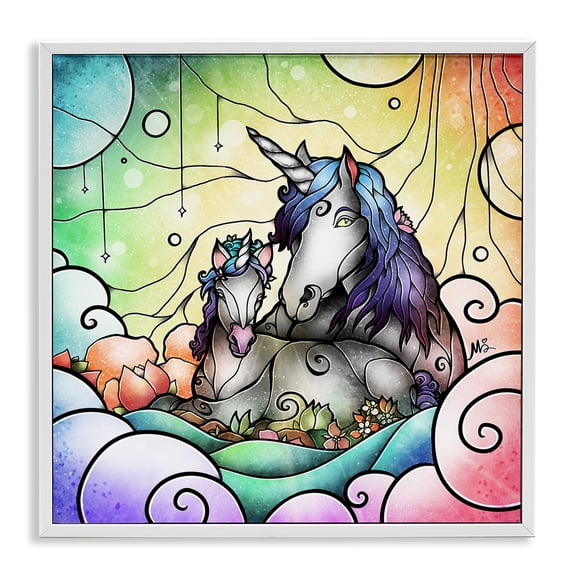Stupell Industries Deco Style Unicorns Fantasy & Sci-Fi Painting White Framed Art Print Wall Art, 24 x 24