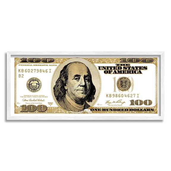 Stupell Industries Decorated Dollar Bill Pattern Trendy Glam Money Framed Wall Art, 30 x 13, Design by Madeline Blake