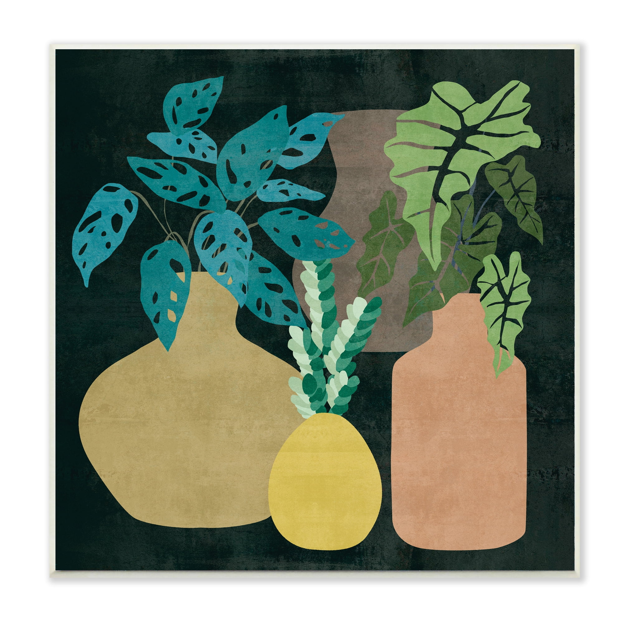 Stupell Industries Decorative Vases with Tropical Palms over Black,12 x 12,Designed by Melissa Wang