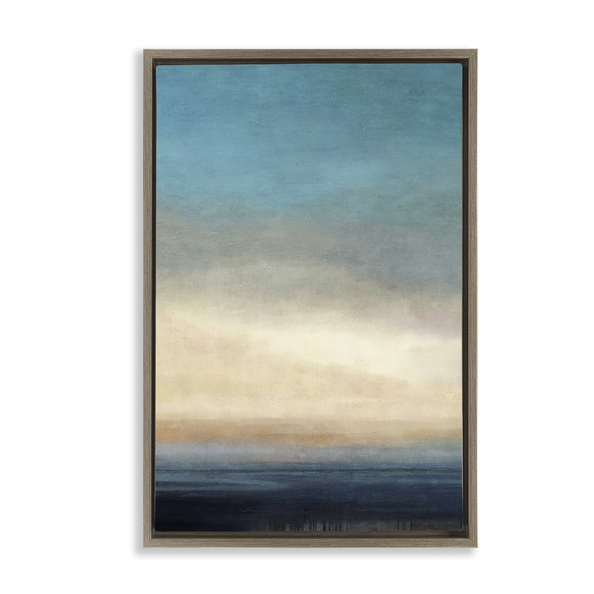 Stupell Industries Deep Blue Ocean Abstract Coastal Painting Brown Floater Framed Canvas Art Print Wall Art, 21 x 31