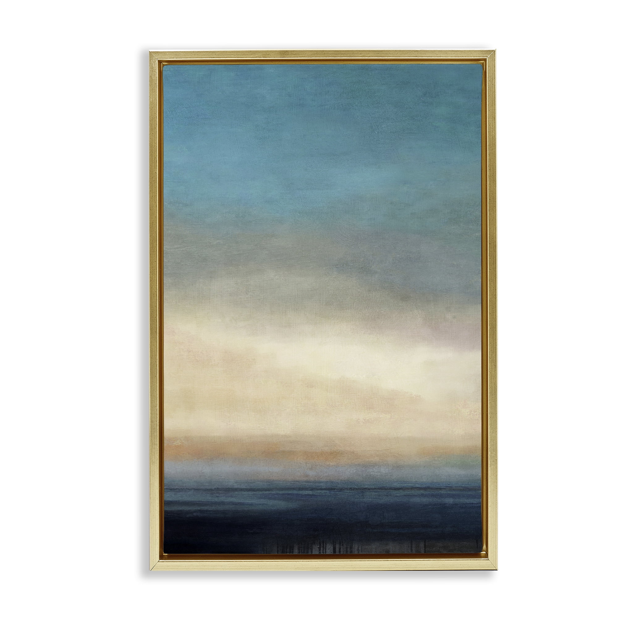 Stupell Industries Deep Blue Ocean Abstract Coastal Painting Gold Floater Framed Canvas Art Print Wall Art, 17 x 25