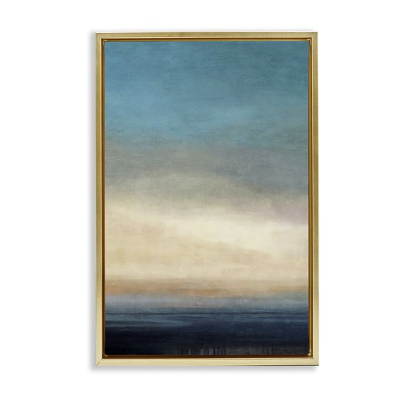 Stupell Industries Deep Blue Ocean Abstract Coastal Painting Gold Floater Framed Canvas Art Print Wall Art, 21 x 31
