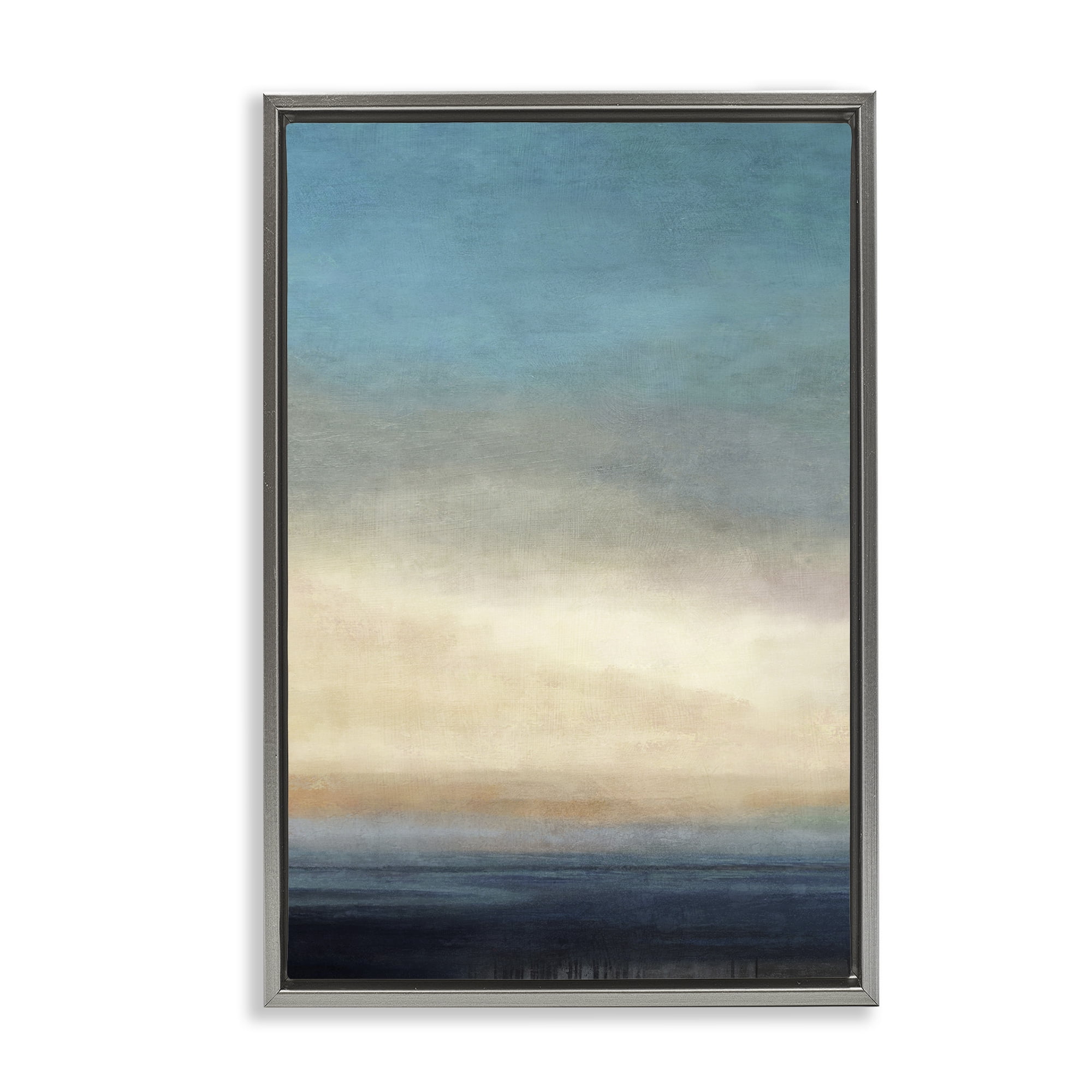 Stupell Industries Deep Blue Ocean Abstract Coastal Painting Gray Floater Framed Canvas Art Print Wall Art, 21 x 31