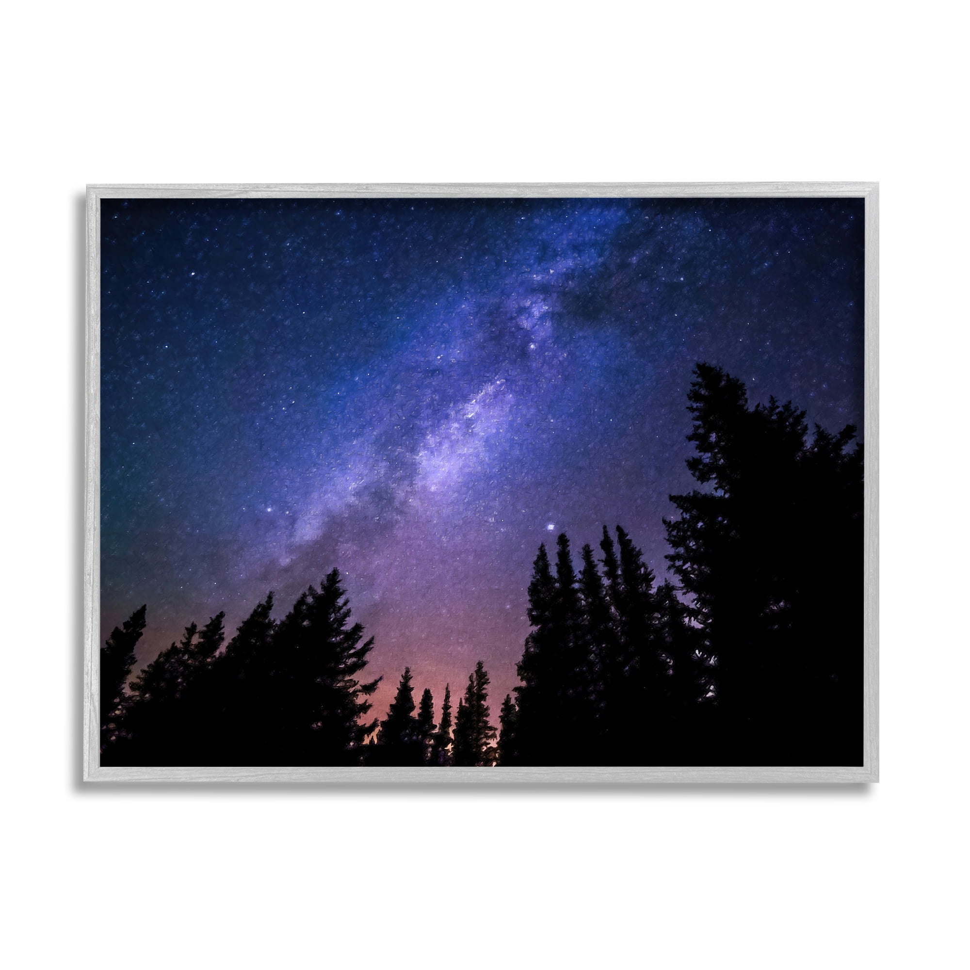Stupell Industries Deep Blue & Purple Galaxy Sky Stars Woodlands Border  Canvas Wall Art, 20 x 16, Design by Alpenglow Workshop