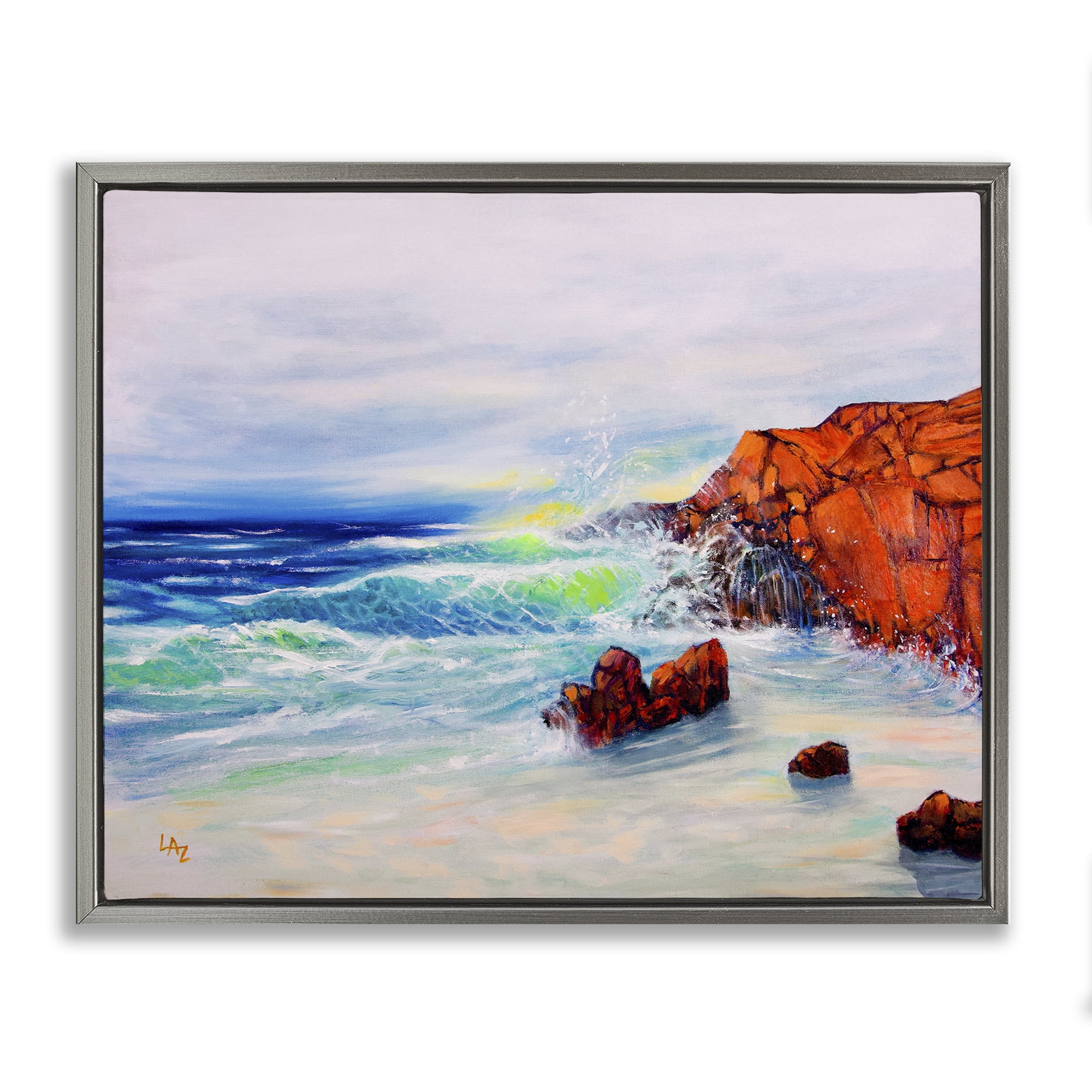 Stupell Industries Deep Blue Rocky Beach Gray Framed Floater Canvas Wall Art, design by Lee Ann Zirbes