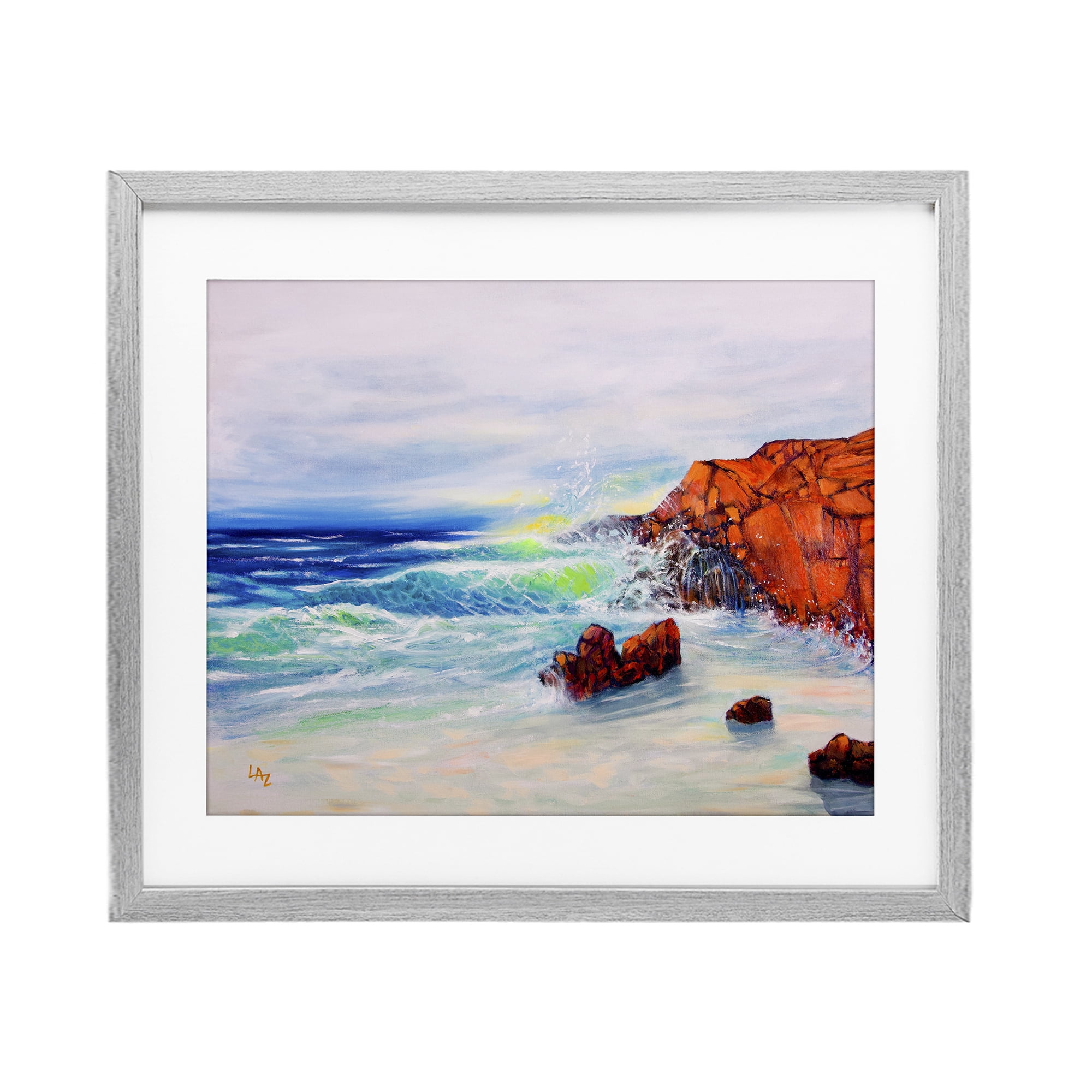 Stupell Industries Deep Blue Rocky Beach Gray Framed Print Under Glass, design by Lee Ann Zirbes