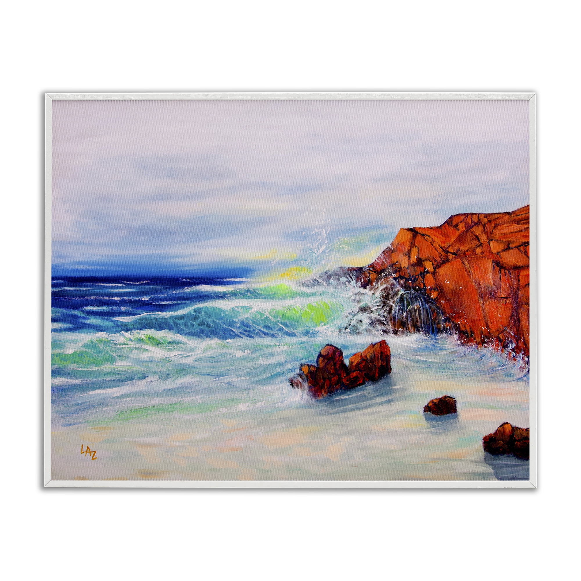 Stupell Industries Deep Blue Rocky Beach White Framed Giclee Art, design by Lee Ann Zirbes