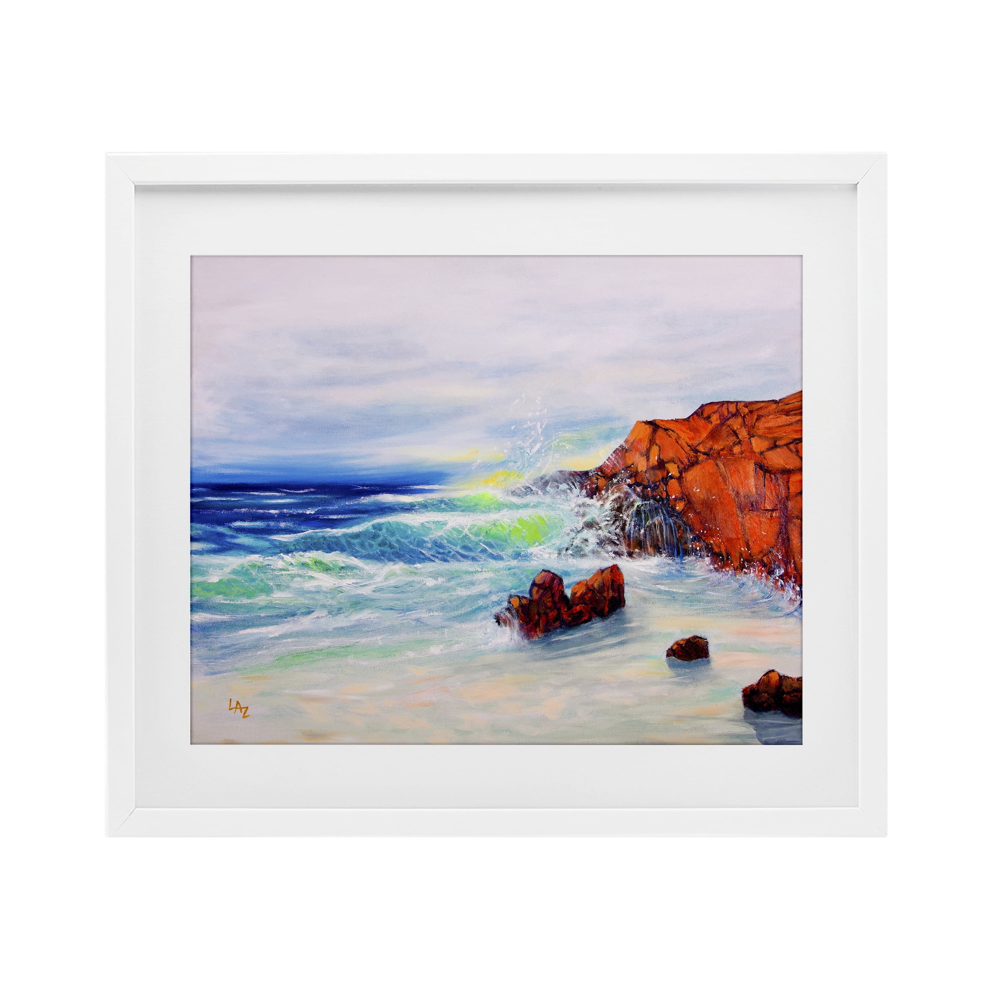 Stupell Industries Deep Blue Rocky Beach White Framed Print Under Glass, design by Lee Ann Zirbes
