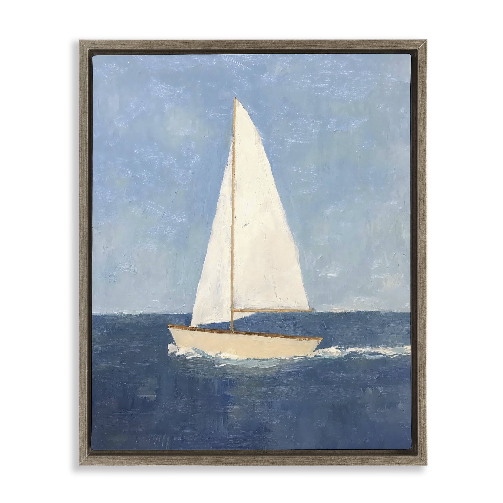 Stupell Industries Deep Blue Sail at Sea Brown Framed Floater Canvas Wall Art, design by Creative Studio