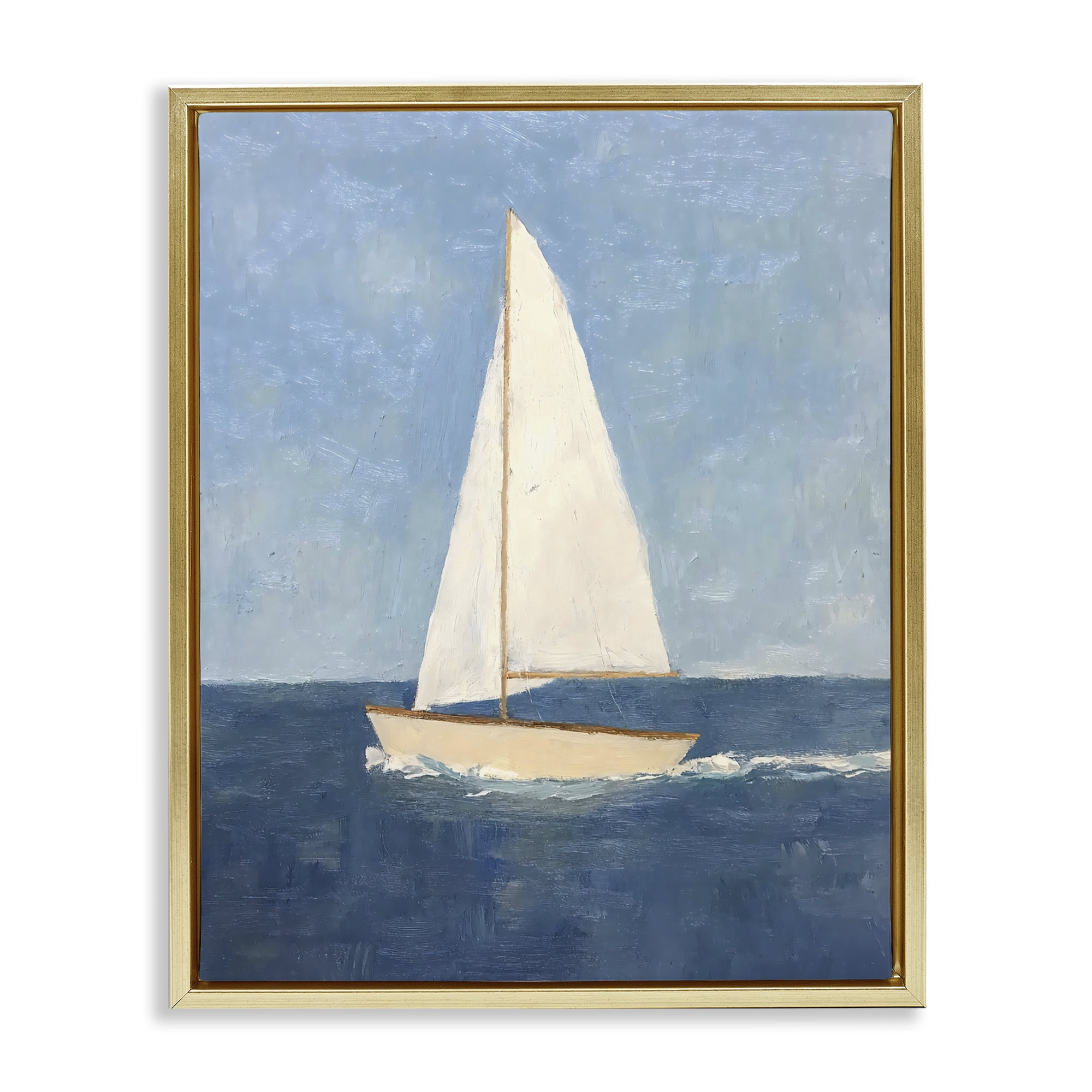 Stupell Industries Deep Blue Sail at Sea Gold Framed Floater Canvas Wall Art, design by Creative Studio