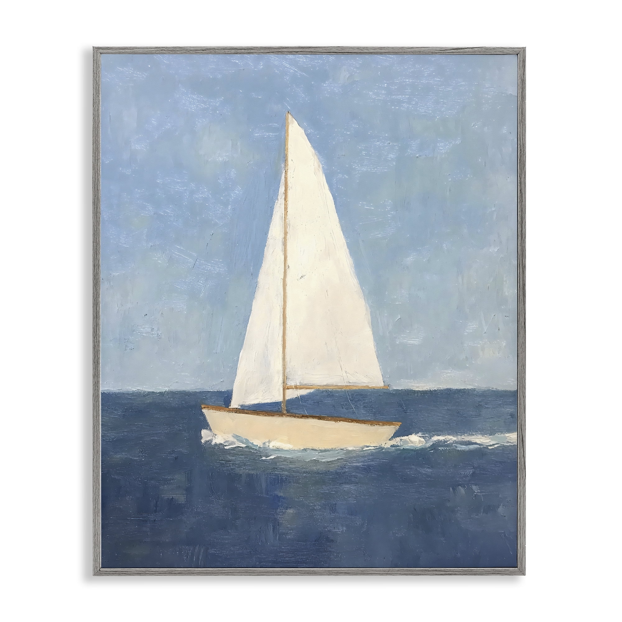 Stupell Industries Deep Blue Sail at Sea Gray Framed Giclee Art, design by Creative Studio