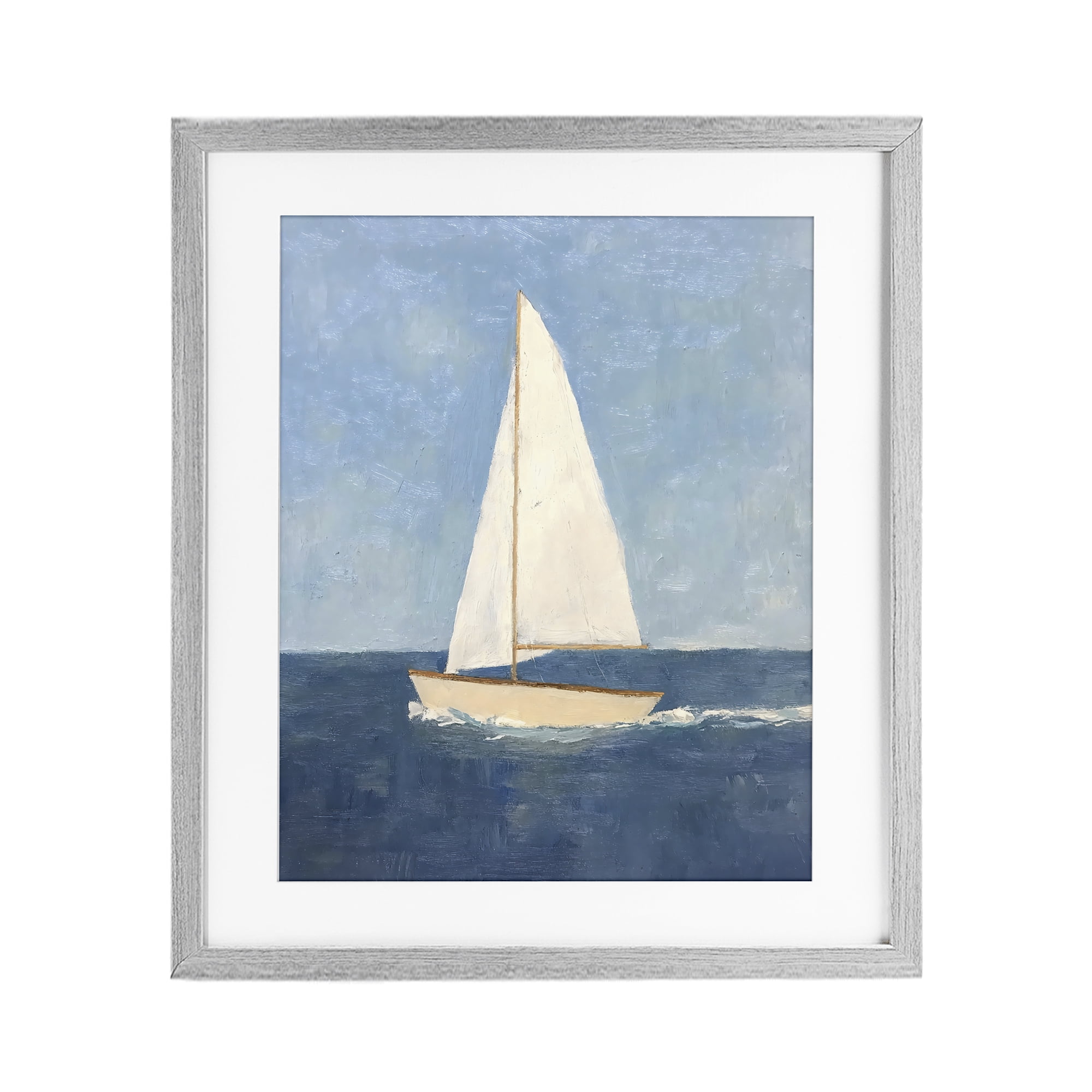 Stupell Industries Deep Blue Sail at Sea Gray Framed Print Under Glass, design by Creative Studio