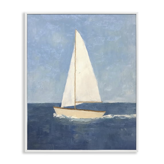 Stupell Industries Transitional Deep Blue Sail at Sea White Framed Giclee Art, 16 x 20, by Creative Studio