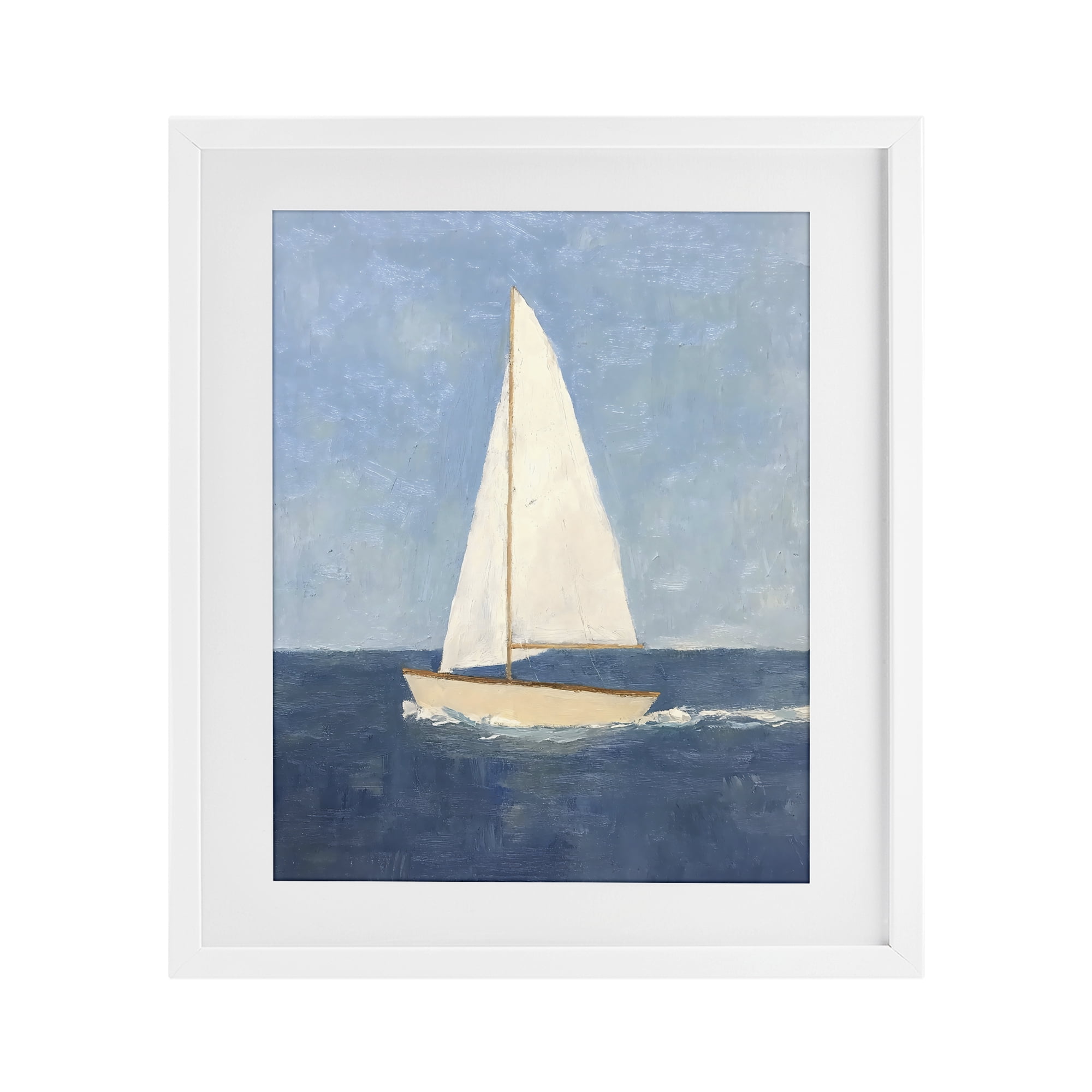Stupell Industries Deep Blue Sail at Sea White Framed Print Under Glass, design by Creative Studio