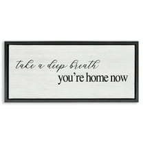 Stupell Industries Deep Breath You're Home Phrase Typography Painting Black Floater Framed Canvas Art Print Wall Art, 25 x 11