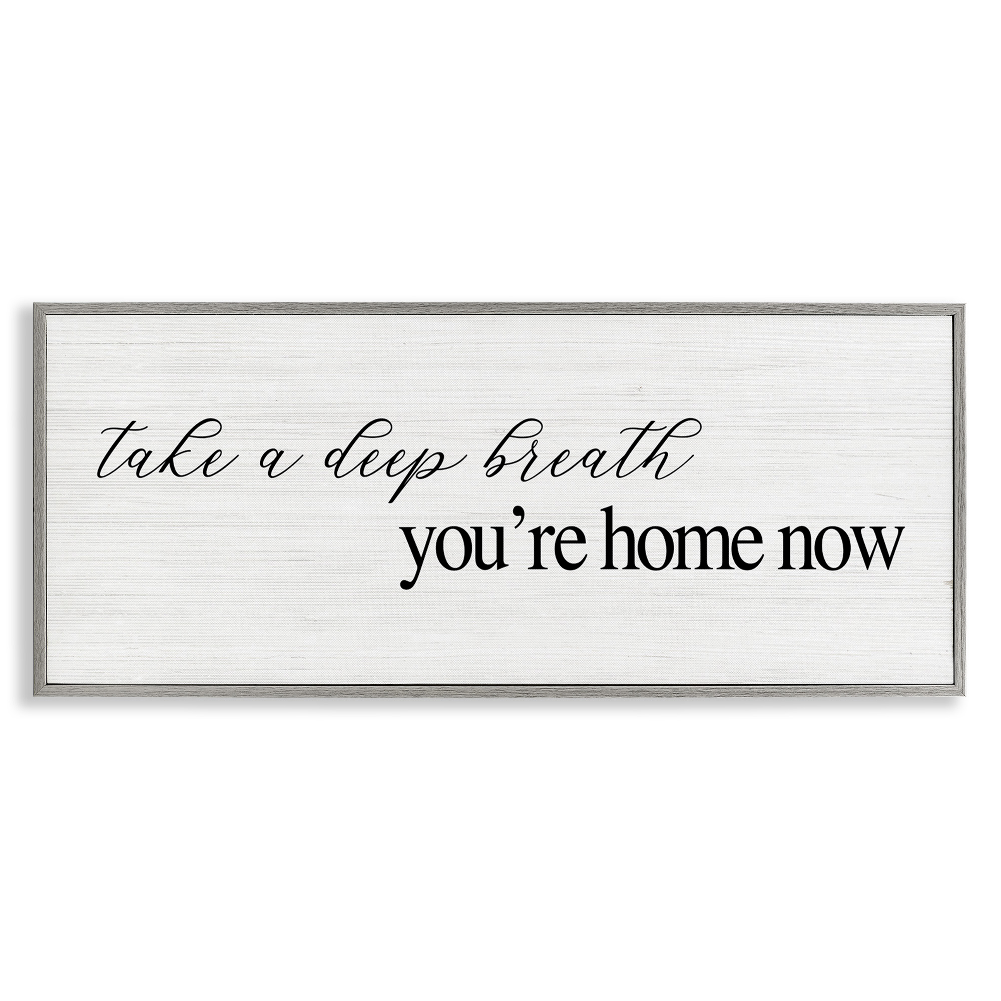 Stupell Industries Deep Breath You're Home Phrase Typography Painting Gray Framed Art Print Wall Art, 24 x 10