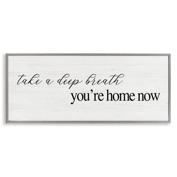 Stupell Industries Deep Breath You're Home Phrase Typography Painting Gray Framed Art Print Wall Art, 24 x 10