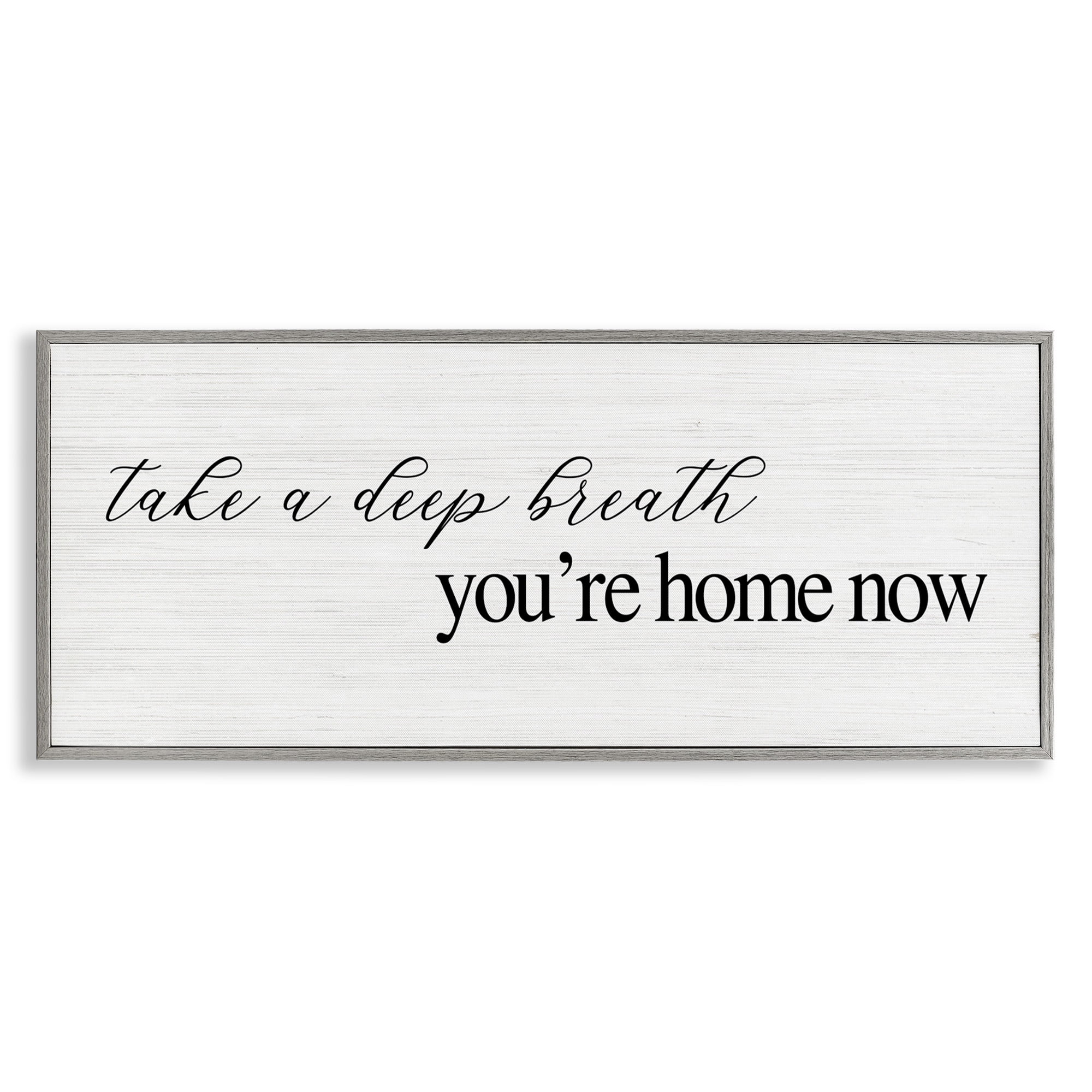 Stupell Industries Deep Breath You're Home Phrase Typography Painting Gray Framed Art Print Wall Art, 30 x 13