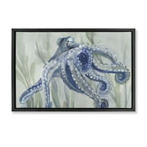 Stupell Industries Deep Dweller Octopus Animals & Insects Painting Black Floater Framed Canvas Art Print Wall Art, 25 x 17