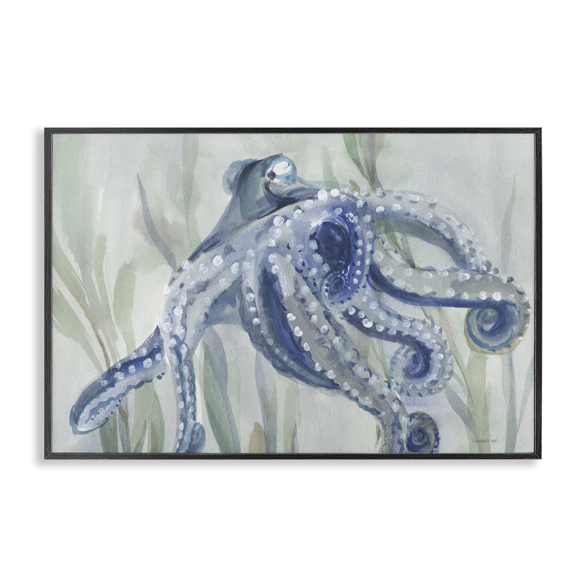 Stupell Industries Deep Dweller Octopus Animals & Insects Painting Black Framed Art Print Wall Art, 18 x 12