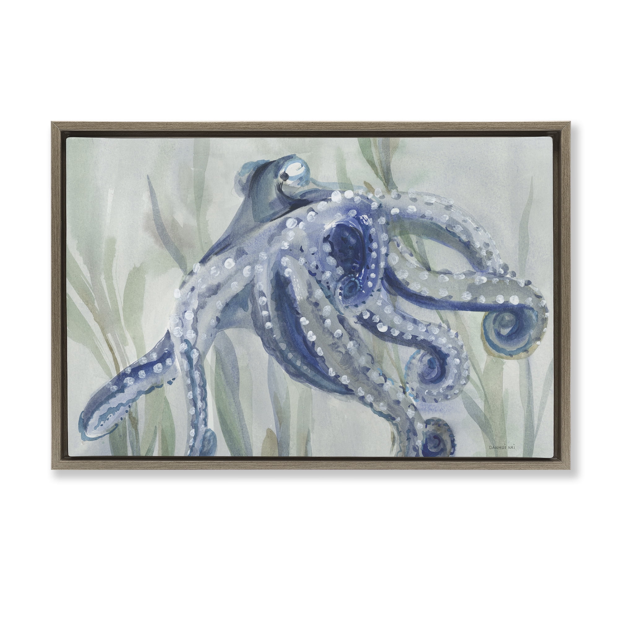 Stupell Industries Deep Dweller Octopus Animals & Insects Painting Brown Floater Framed Canvas Art Print Wall Art, 25 x 17