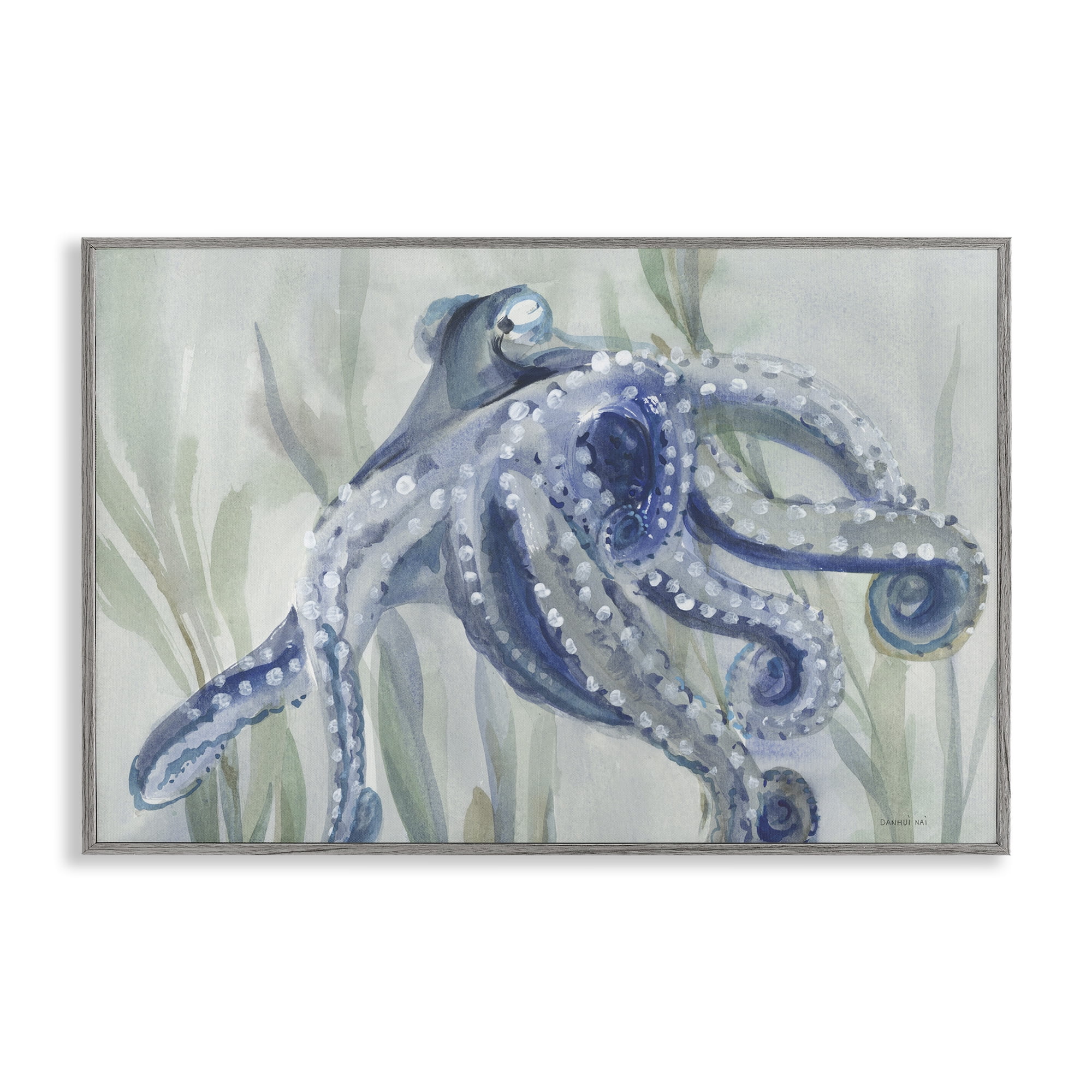 Stupell Industries Deep Dweller Octopus Animals & Insects Painting Gray Framed Art Print Wall Art, 30 x 20