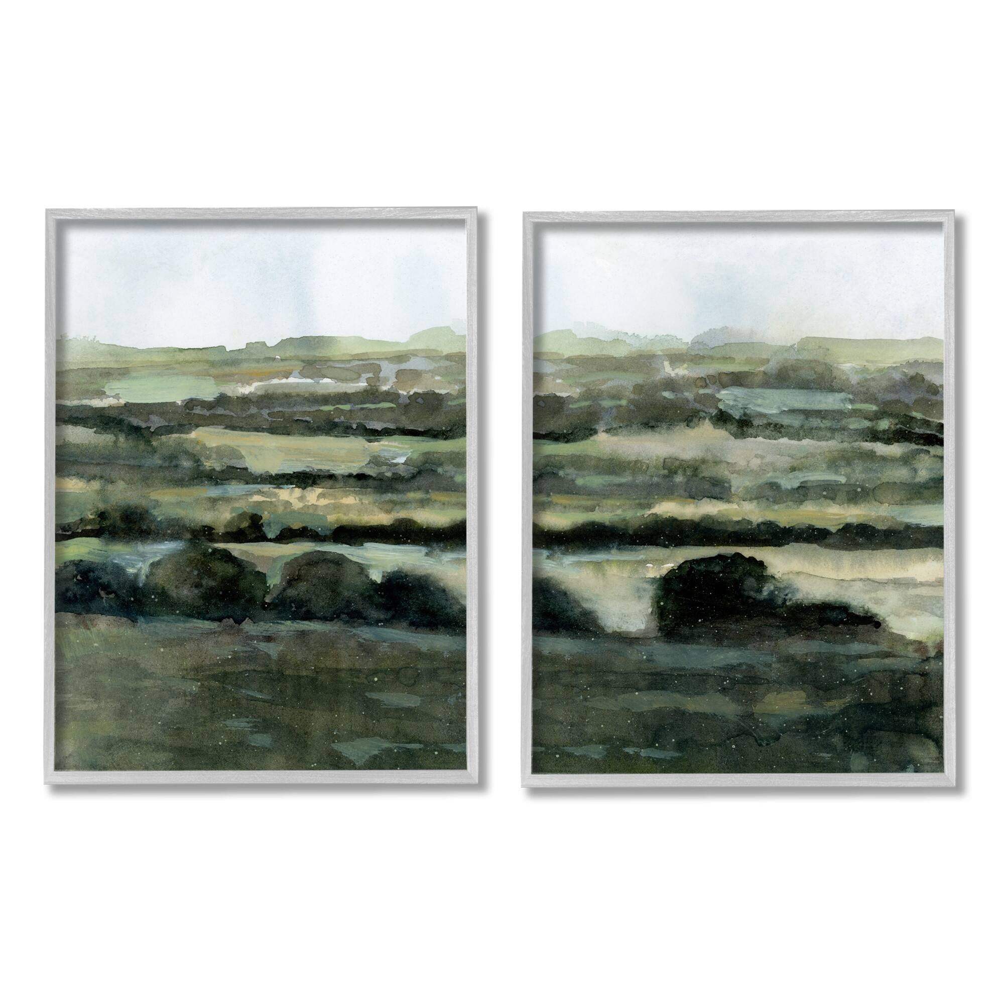 Stupell Industries Deep Green Countryside Hills Abstract Landscape Grey Framed, 16 x 20, Design by Victoria Barnes