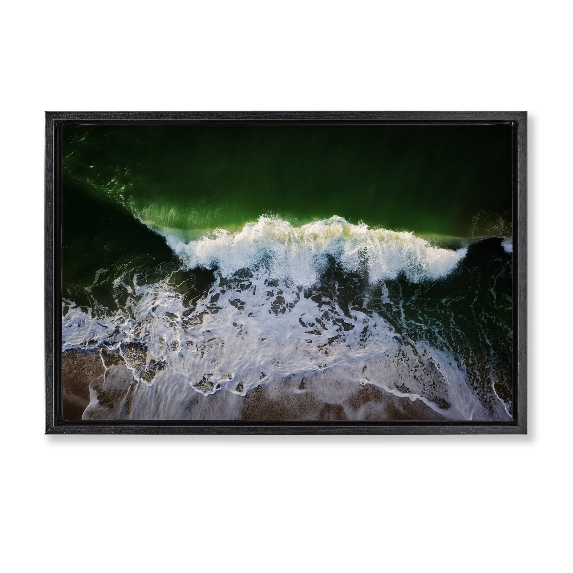Stupell Industries Deep Green Wave Splash Nautical & Beach Photography Black Floater Framed Canvas Art Print Wall Art, 31 x 21