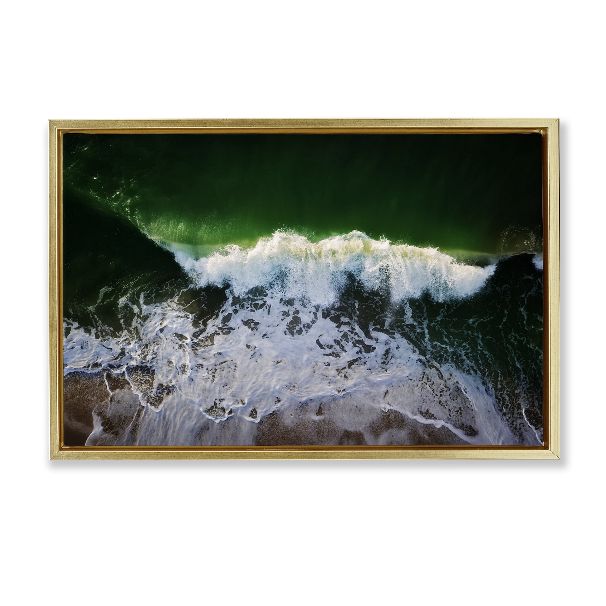 Stupell Industries Deep Green Wave Splash Nautical & Beach Photography Gold Floater Framed Canvas Art Print Wall Art, 25 x 17