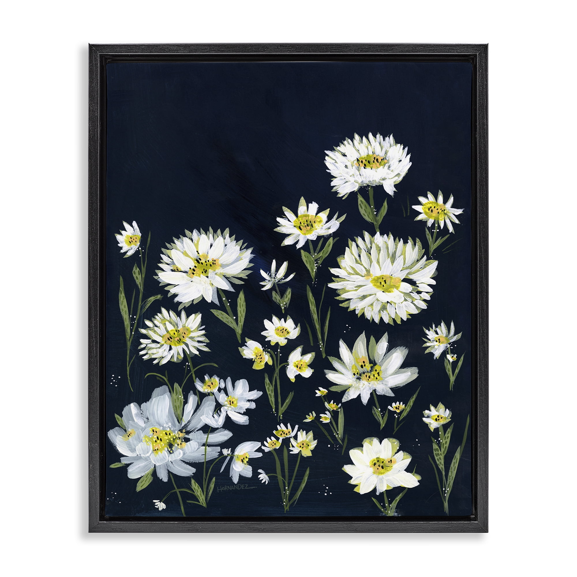 Stupell Industries Deep Meadow on Black Plants & Flowers Painting Black Floater Framed Canvas Art Print Wall Art, 25 x 31