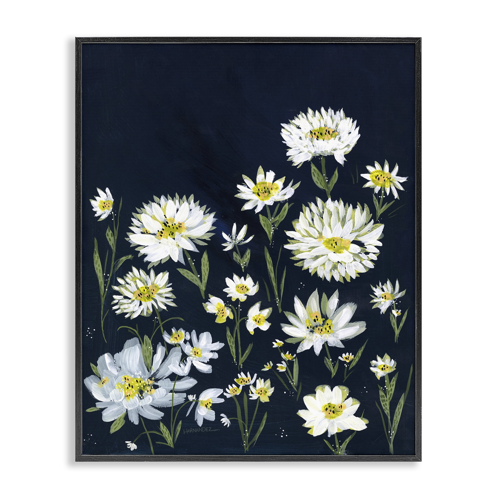 Stupell Industries Deep Meadow on Black Plants & Flowers Painting Black Framed Art Print Wall Art, 16 x 20