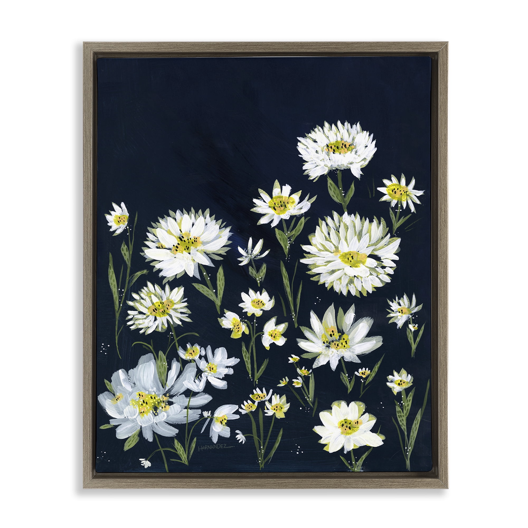 Stupell Industries Deep Meadow on Black Plants & Flowers Painting Brown Floater Framed Canvas Art Print Wall Art, 17 x 21