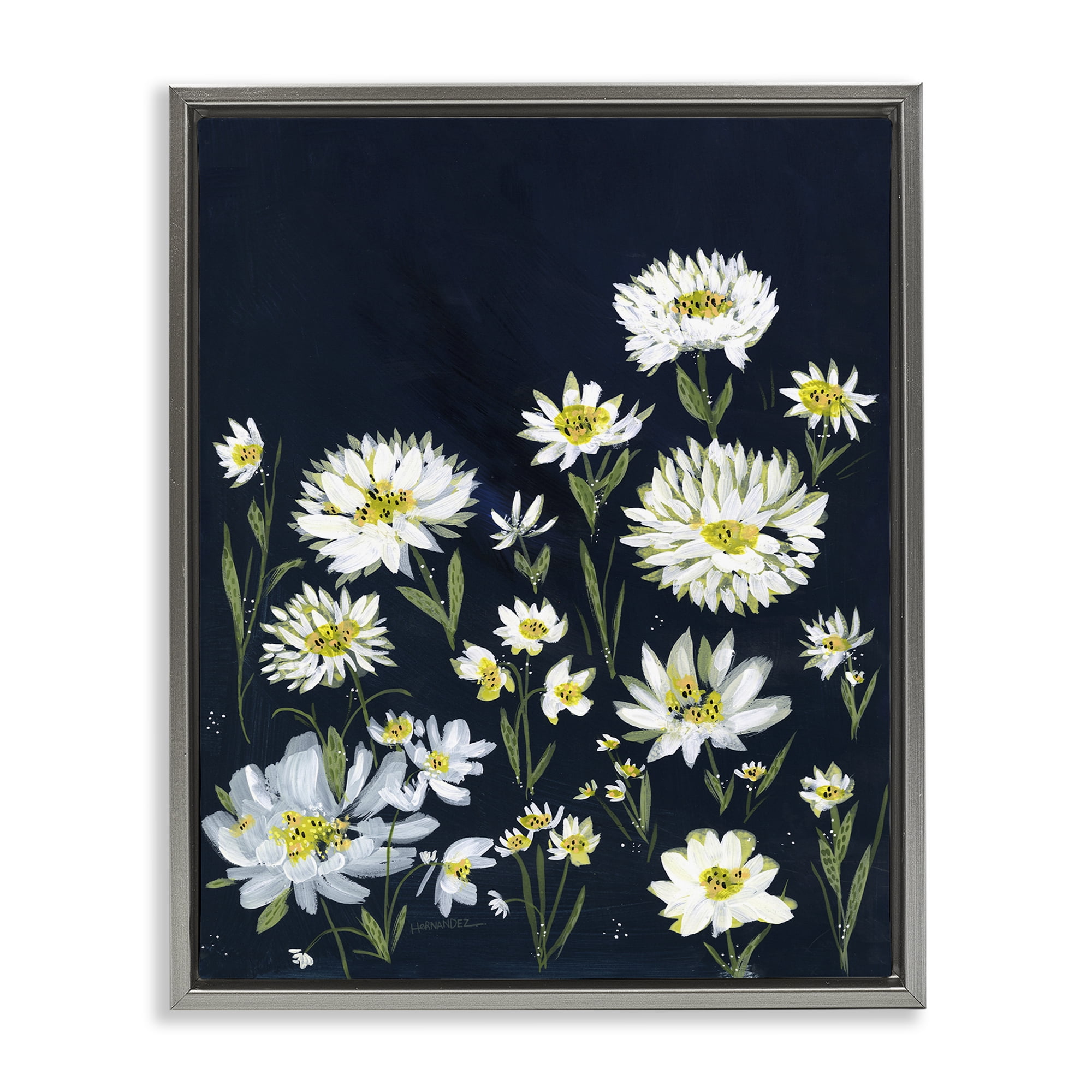 Stupell Industries Deep Meadow on Black Plants & Flowers Painting Gray Floater Framed Canvas Art Print Wall Art, 25 x 31