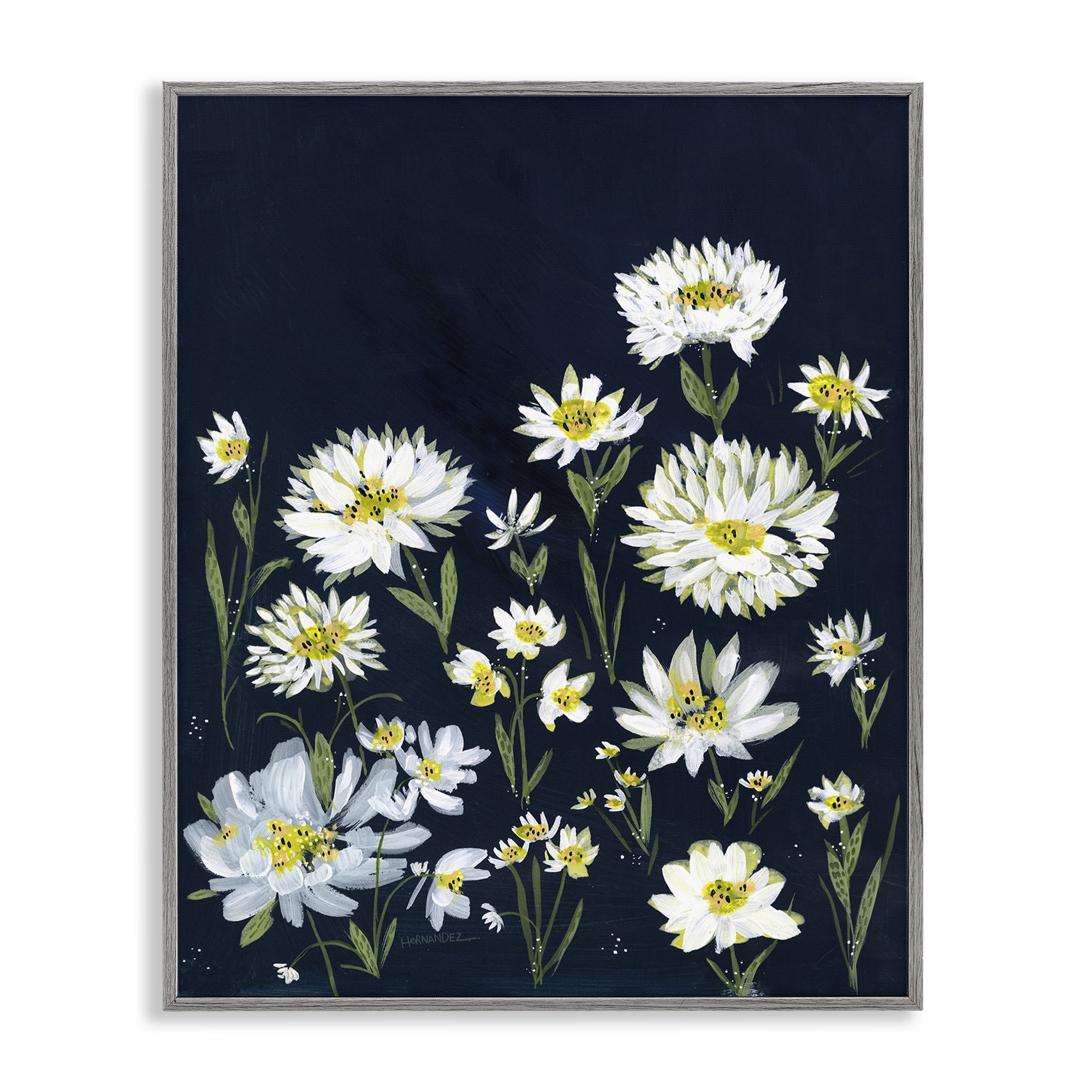 Stupell Industries Deep Meadow on Black Plants & Flowers Painting Gray Framed Art Print Wall Art, 16 x 20