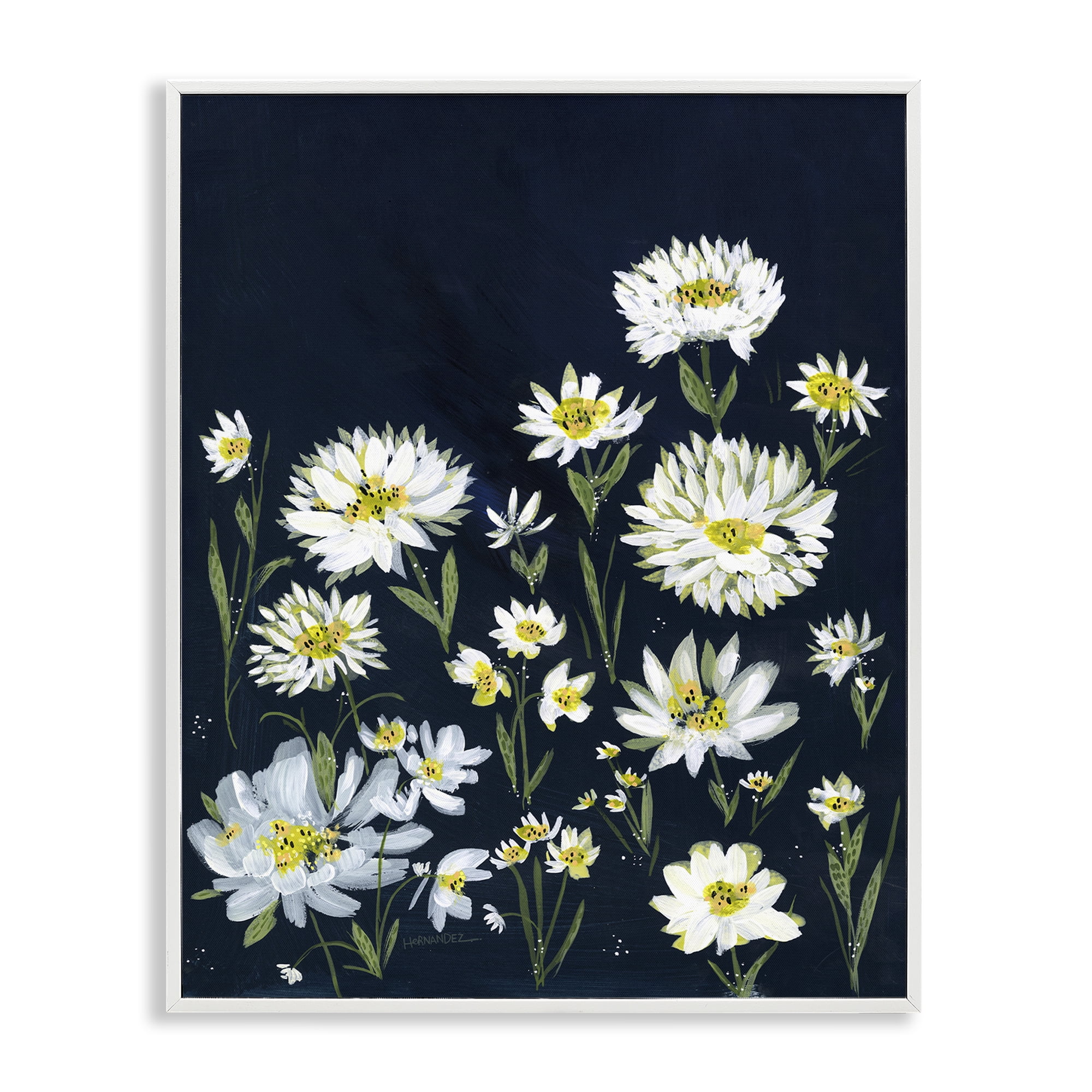 Stupell Industries Deep Meadow on Black Plants & Flowers Painting White Framed Art Print Wall Art, 24 x 30