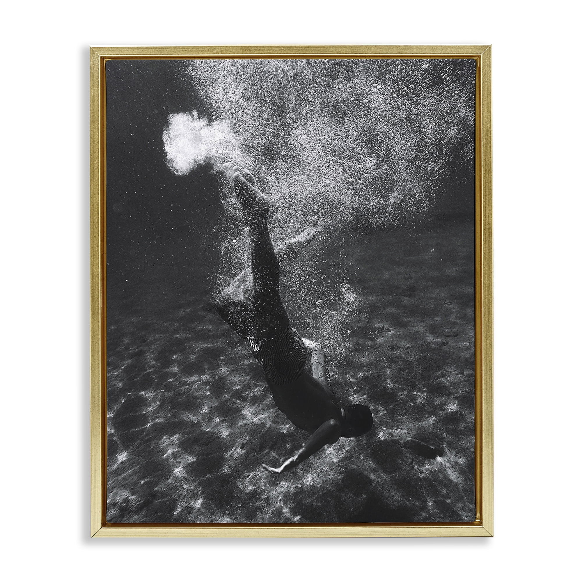 Stupell Industries Deep Ocean Diving Novelty Photography Gold Floater Framed Canvas Art Print Wall Art, 25 x 31