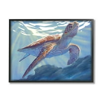 Stupell Industries Deep Ocean Sea Turtle Painting Black Framed Art Print Wall Art, Design by Ziwei Li