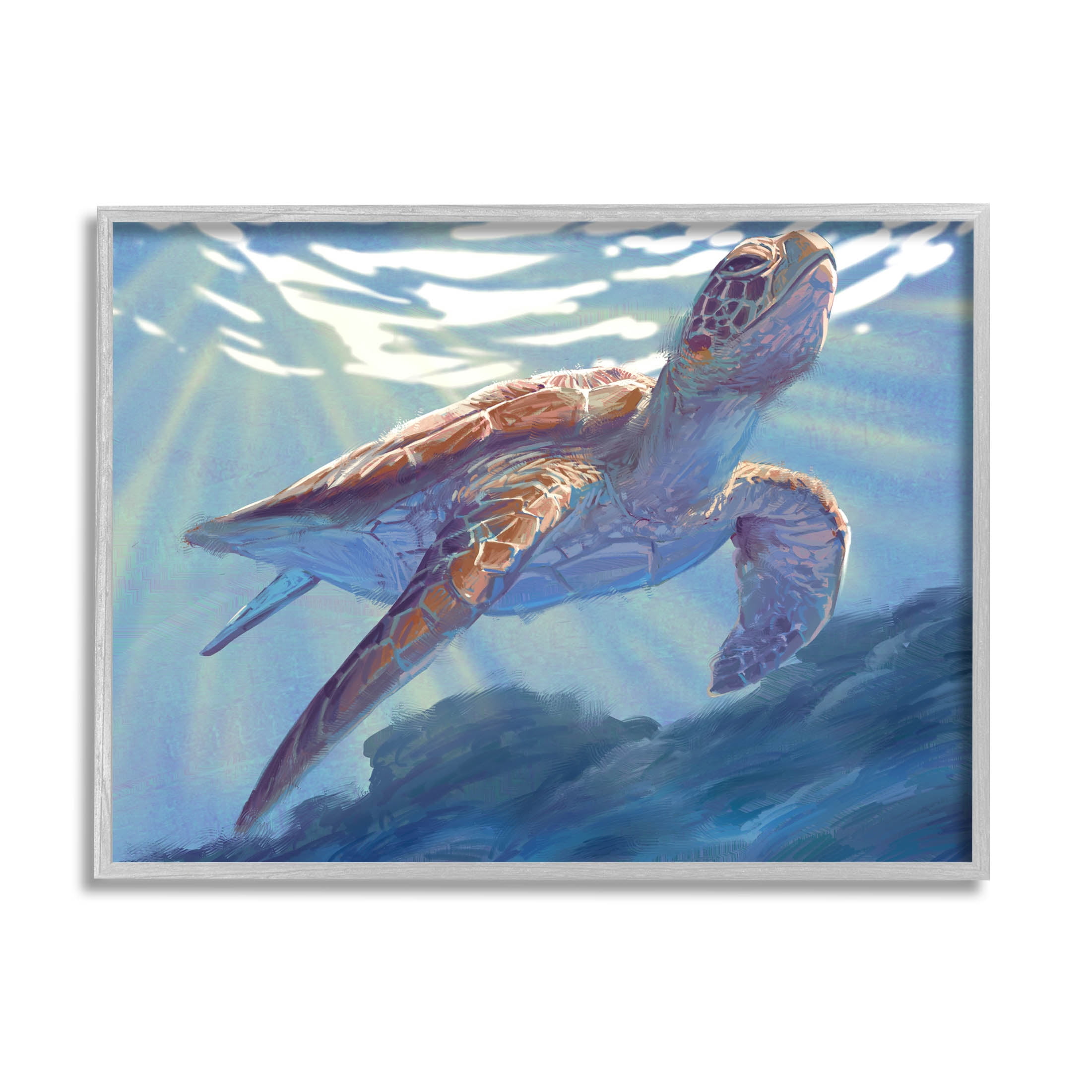 Stupell Industries Deep Ocean Sea Turtle Painting Gray Framed Art Print Wall Art, Design by Ziwei Li