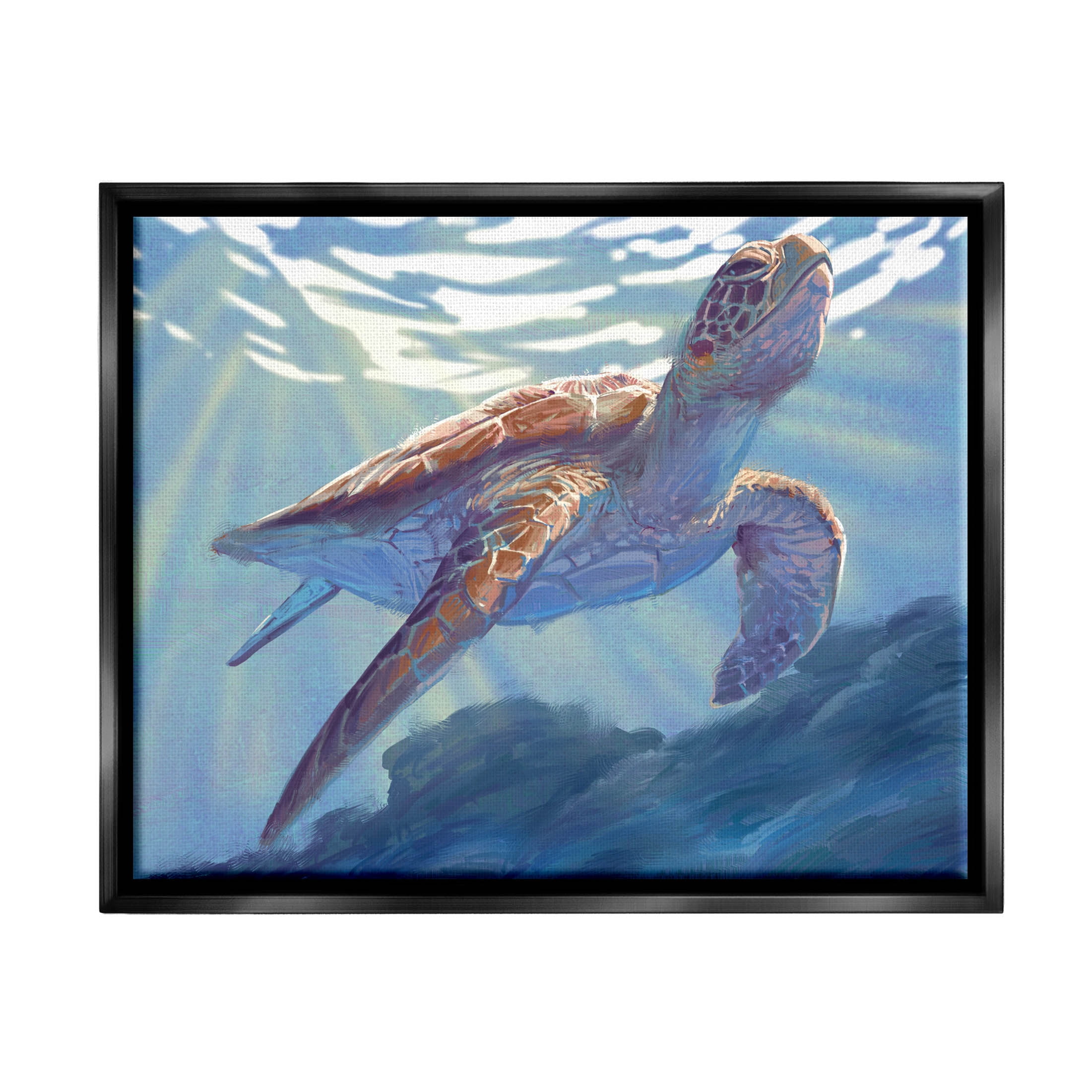Deep Ocean Sea Turtle Print on Canvas with Black Frame
