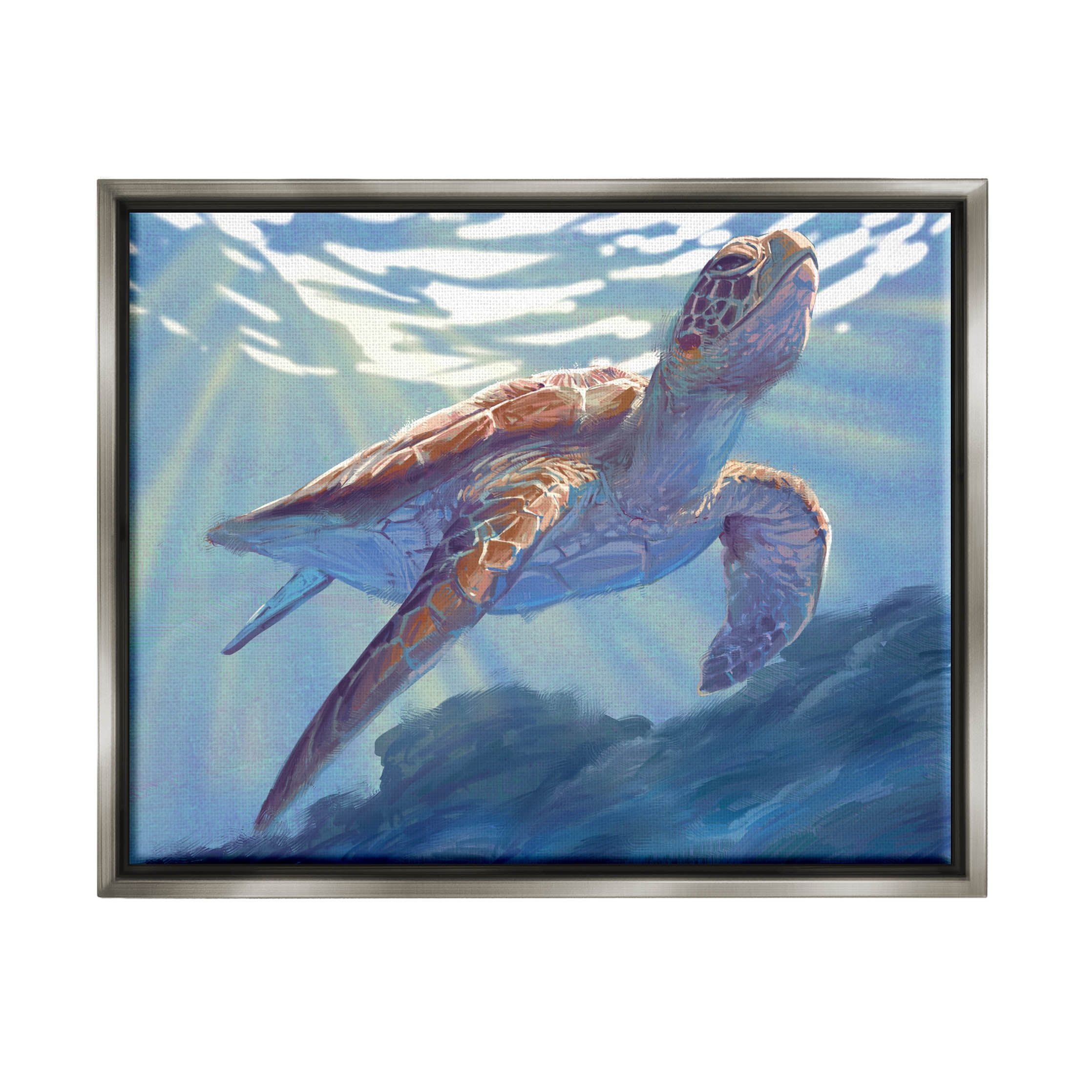 Deep Ocean Sea Turtle Luster Gray Framed Canvas Print