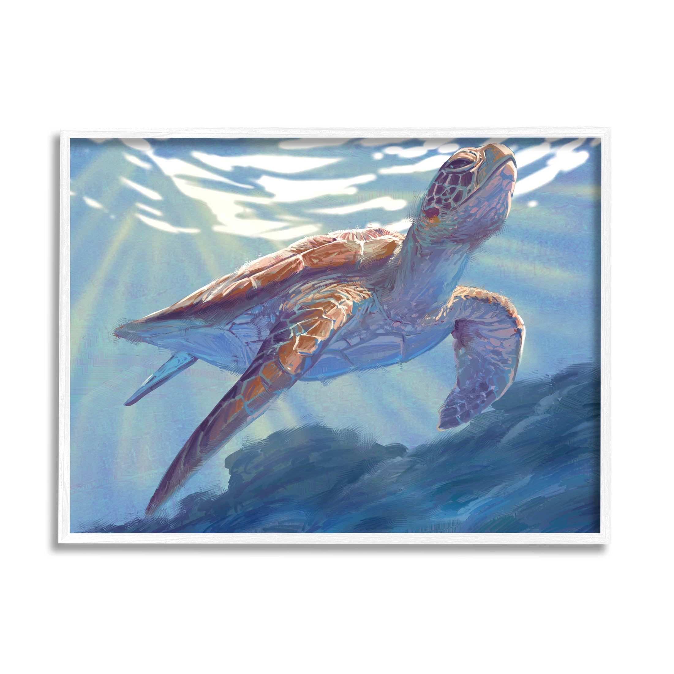 Stupell Industries Deep Ocean Sea Turtle Painting White Framed Art Print Wall Art, Design by Ziwei Li