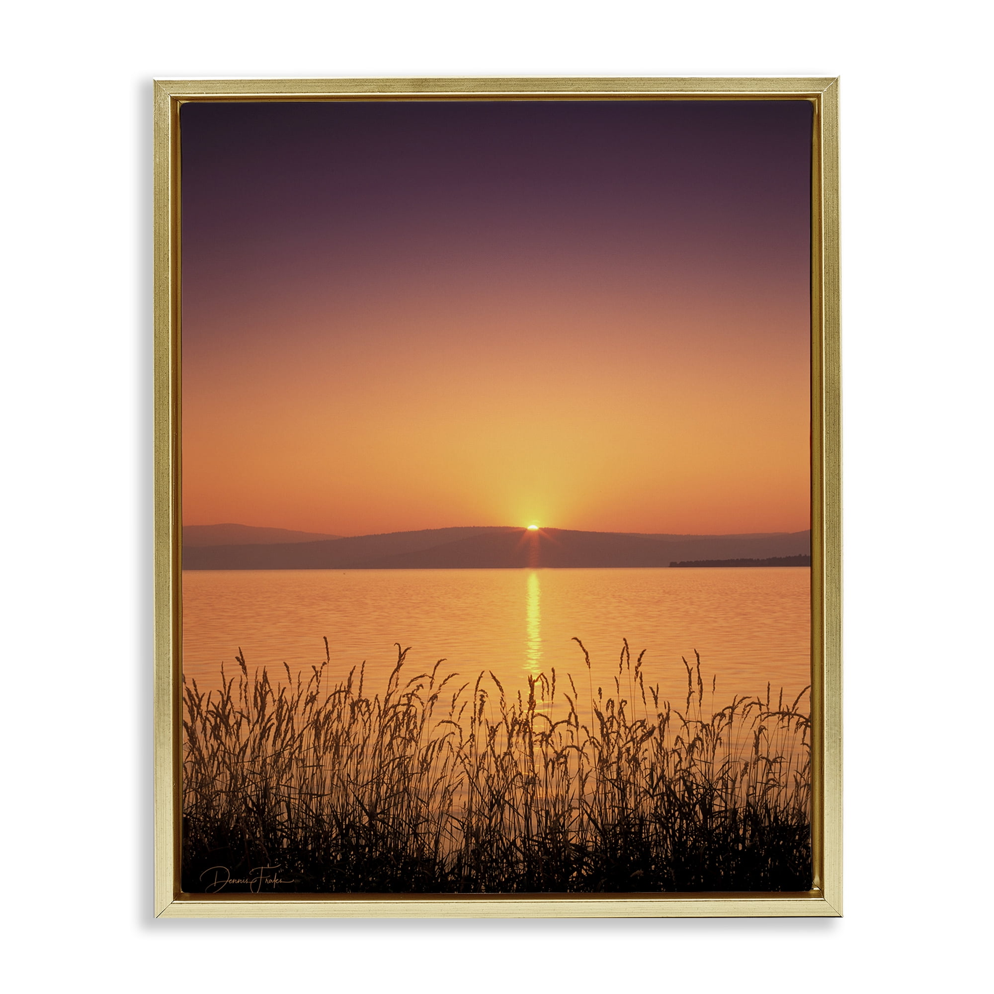 Stupell Industries Deep Orange Sunset Landscape Photography Gold Floater Framed Canvas Art Print Wall Art, 25 x 31