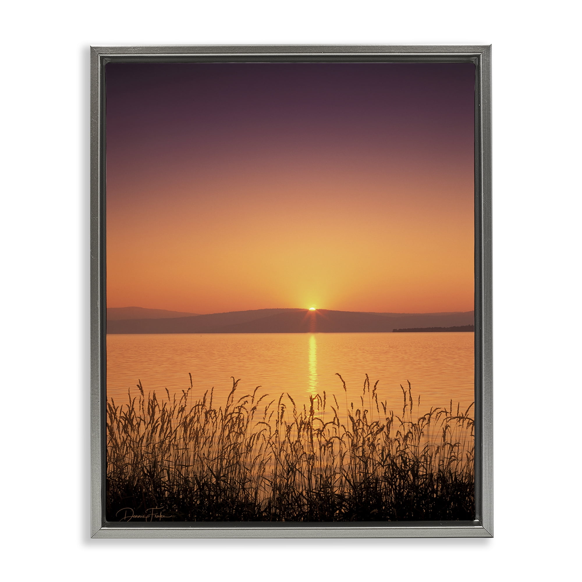 Stupell Industries Deep Orange Sunset Landscape Photography Gray Floater Framed Canvas Art Print Wall Art, 25 x 31