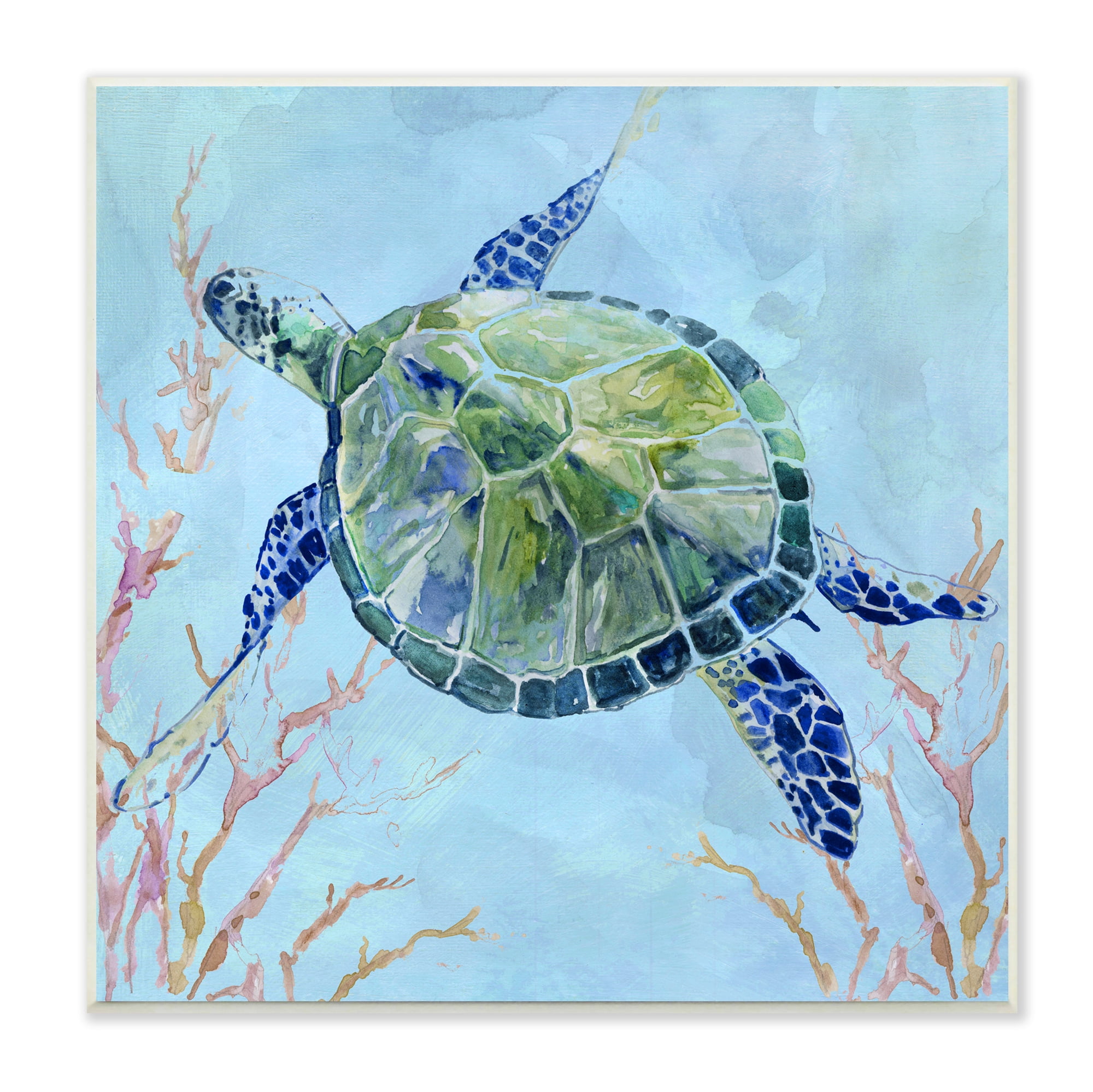 Stupell Industries Deep Sea Aquatic Tortoise Orange Kelp Water Turtle, 12 x 12, Design by Carol Robinson