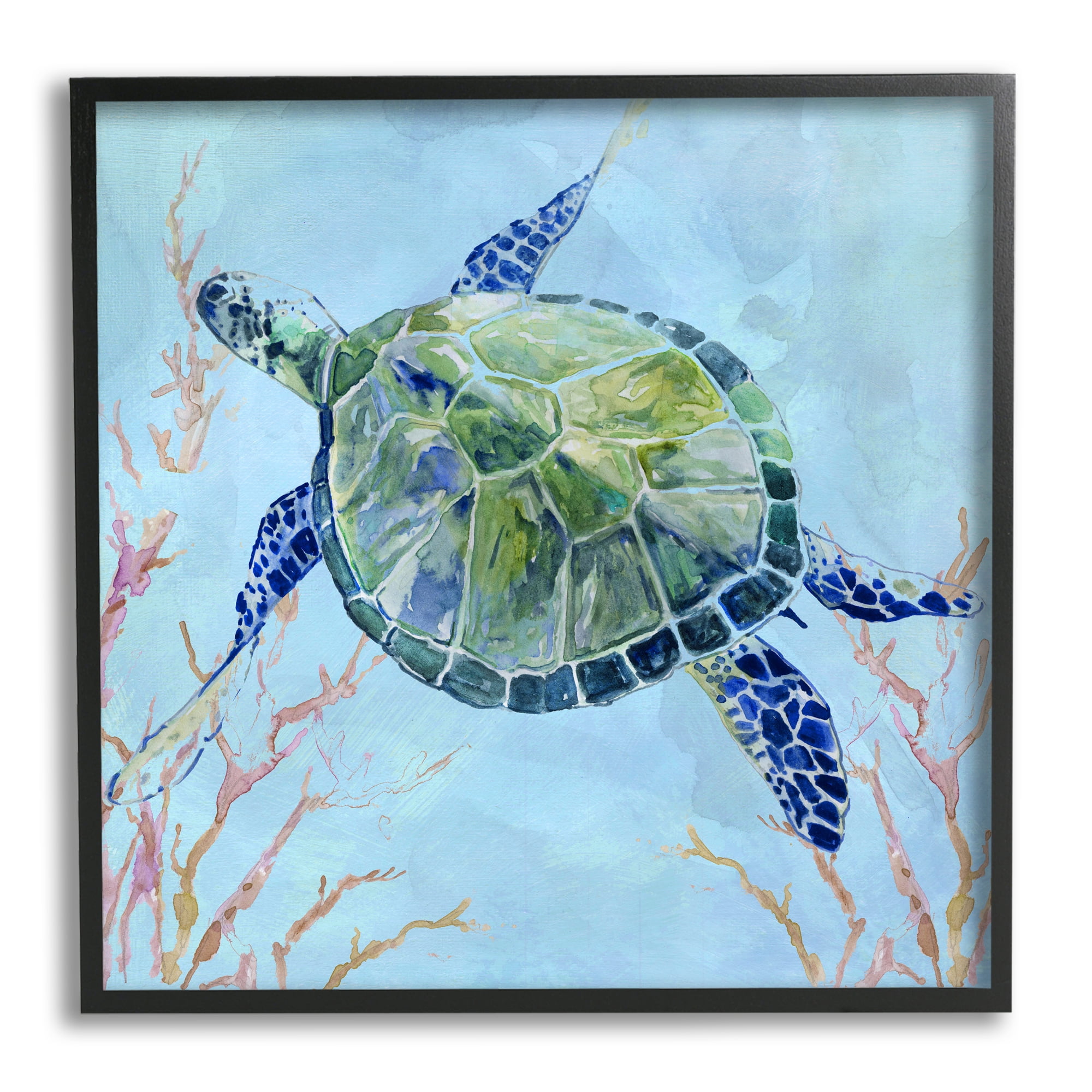 Stupell Industries Deep Sea Aquatic Tortoise Orange Kelp Water Turtle, 12 x 12, Design by Carol Robinson